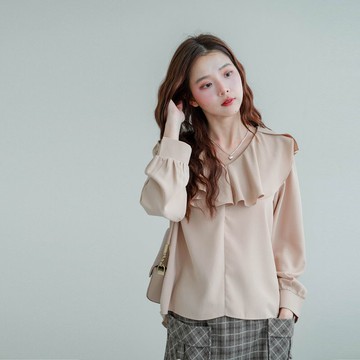 現貨★V領荷葉前短後長斜紋雪紡上衣(共2色)1125 【NR2413】