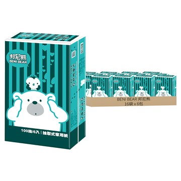 [箱裝]BENI BEAR 邦尼熊 Tiffany 藍條紋抽取式家用紙 190 x 190mm 100張  6包  16袋