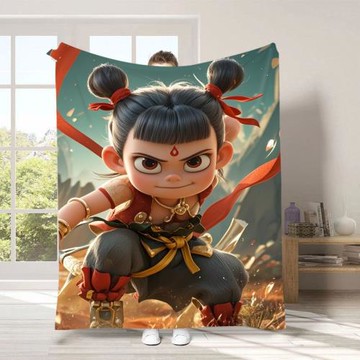 哪吒卡通定 制毛毯批發數碼印花法蘭絨毯空調午休蓋毯加厚學生 毯