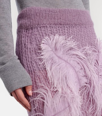 The Attico Feather-trimmed knitted midi skirt