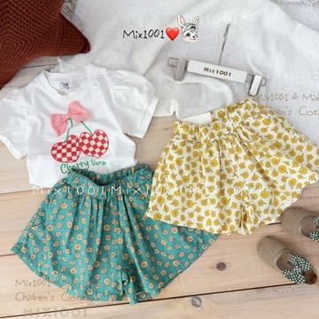 🌈✨mix1001中大童❤️撞色愛心小花短褲✨兒童滿版印花短褲 5-21