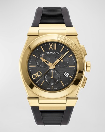 Men's Vega Chrono IP Yellow Gold Rubber-Strap Watch, 42mm