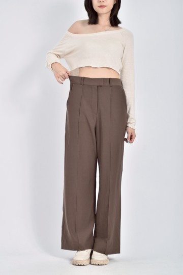 (XL) 2nd gate高腰質感西裝寬鬆鬆緊腰棕色長褲