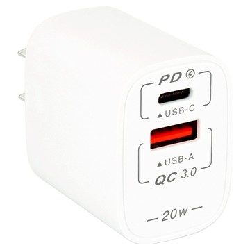 POWER BULL 動力公牛 PD+QC 20W雙孔極速充電器  1個  白色