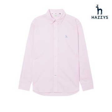 【HAZZYS】男款粉色百搭舒適長袖格紋襯衫 YZTKA206