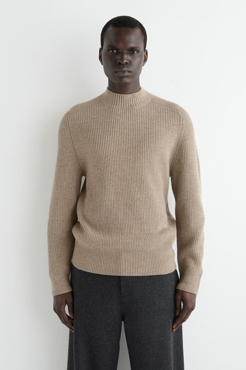 男裝 羅紋羊毛寬鬆高領針織衫 Jumper