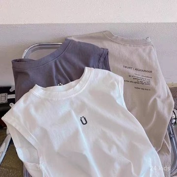 【台灣出貨】【店鋪熱銷】100%純棉韓版夏季兒童背心外穿男童T恤無袖新款童裝女童簡約上衣