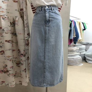 十三行新款韓版2025夏季氣質后開叉顯瘦通勤風顯白簡約清新牛仔裙