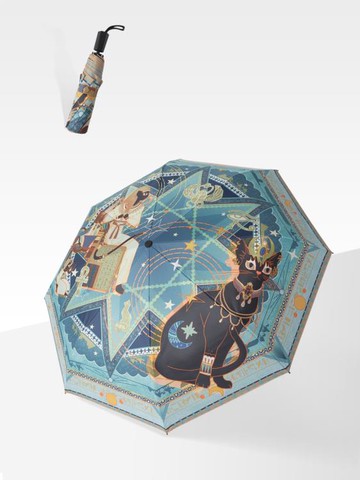文藝復古遮陽傘超強防紫外線太陽傘雨傘女摺疊晴雨兩用插畫傘 99購物節
