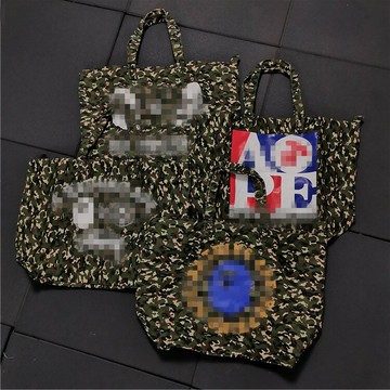 多方聯名印花日系街頭潮范er兒厚實竹笛棉帆布迷彩手提購物包B515