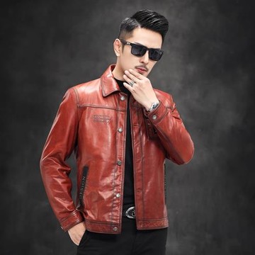 2024秋冬新款真皮皮衣男油蠟羊皮外套修身機車服皮夾克男真皮短款