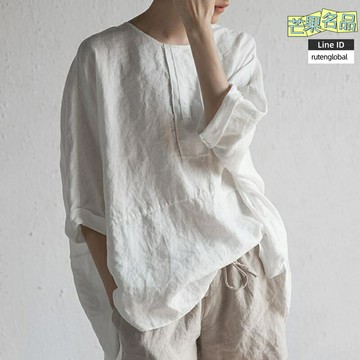 【日系慵懶風】寬鬆T恤 五分袖T恤 棉麻T恤 休閒T恤 套頭T恤 圓領設計 後叉下襬 透氣舒適 日常休閒穿搭