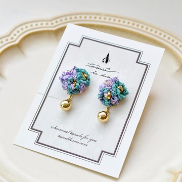 繡球耳针耳夾/紫綠色