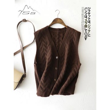 羊絨馬甲女v領100純山羊絨針織開衫搭配襯衫秋冬歐貨加厚麻花坎肩