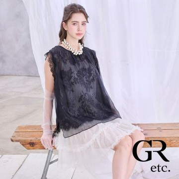 【GLORY21】網路獨賣款-etc.柔美雪紡紗拼接蕾絲圓領背心-黑色