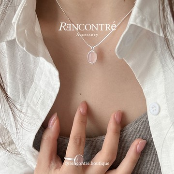 『現貨/韓國 閃亮亮必收款✦粉玉髓 單顆天然石項鍊』Rencontre 925純銀 天然石 韓國項鍊