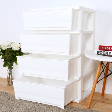 【HOUSE】大面寬-夏日超大四層玩具衣物收納櫃(多色可選)白色