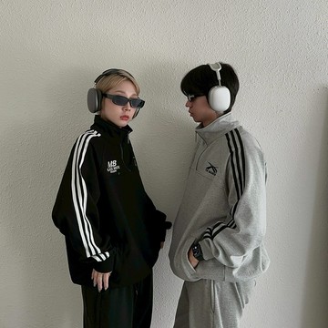 【APPAREL】重磅 開襟立領線條雙口袋大學T