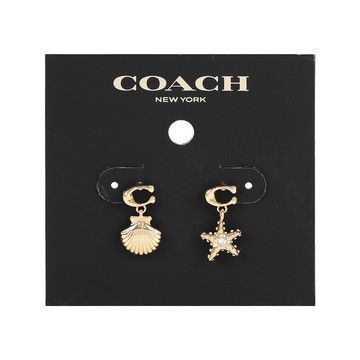 COACH 貝殼與水鑽海星造型針式耳環(金色) CBW10 GLD