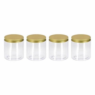 uxcell 透明なプラスチックジャー ゴールドアルミ蓋付き 9oz/250ml ラウンド食品保存容器セット 70 mm直径 再利用可能 4個