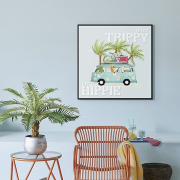保持迷幻的小嬉皮士- 海邊插畫掛畫/夏天風格裝飾/度假旅店裝飾