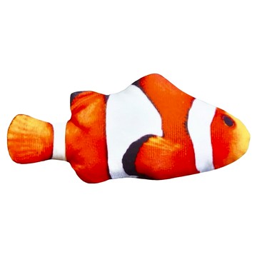 極鮮絨毛仿真魚寵物玩具  18cm  小丑魚 橘色 + 白色  1個