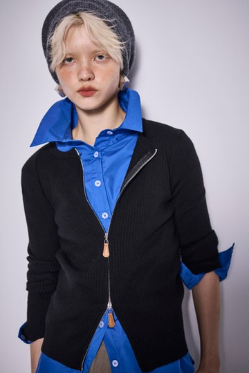 鬆弛老錢風拉鍊針織開襟小外套