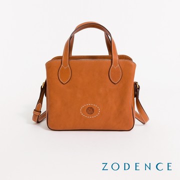 ZODENCE HAN義大利植鞣革商務休閒三層手提斜背包 經典駝