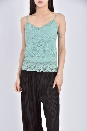 (S) 吊帶蕾絲綠色上衣