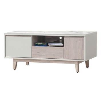 文創集 卡地岩板4.1尺二門單抽電視櫃/視聽櫃-122x41x50.2cm免組