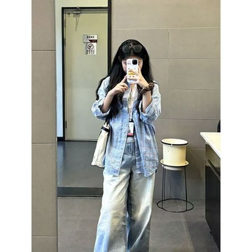 【JK極客】🔥有貨🔥 細條紋夏季藍色襯衫長袖2025設計感小衆寬鬆百搭襯衣打底上衣女 襯衣 簡約女襯衫