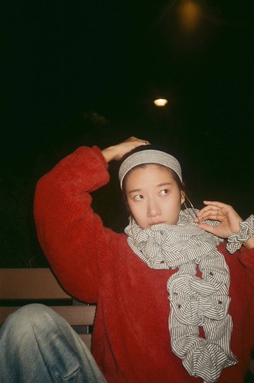 黑白間條大褶髮圈束圍巾(三色)