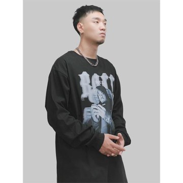 AKAMA原創設計長袖T恤國潮寬松大碼嘻哈人物印花秋季薄款衛衣打底