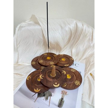 印度原木手作香盤 線香＋塔香雙用 線香盤 塔香盤 6個線香座 薰香工具 款式隨機出 錐香盤