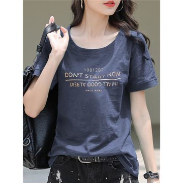 短袖t恤女純棉2025新款寬松大碼百搭夏季半袖印花上衣正肩女裝潮