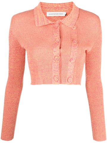 Christopher Esber - cropped double-button cardigan - women - Nylon/Viscose - M - Orange