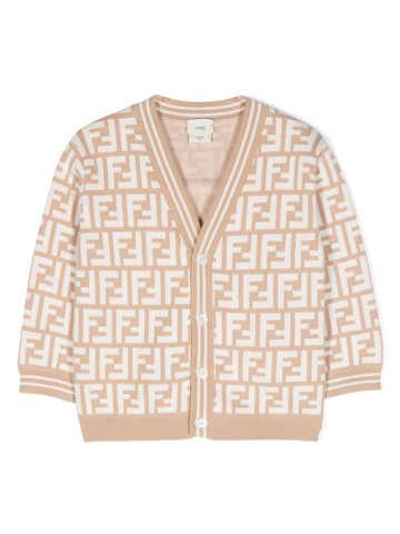 Fendi Kids - FF-motif cotton cardigan - kids - Cotton - 24 - Neutrals