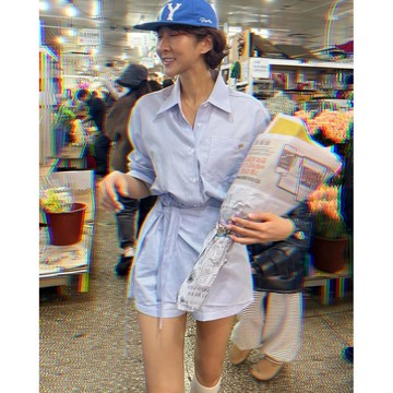 ˏˋ 𝐻𝑒𝑦 𝑆𝑝𝑟𝑖𝑛𝑔 - ̗̀ 🌷⛅️ ̖́‎ 韓國 INS 小眾時髦個性條紋襯衫式百搭連體褲 連身短褲