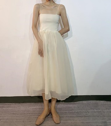 超仙浪漫收腰歐根紗蓬蓬裙裹胸顯瘦時尚吊帶仙女打底裙女