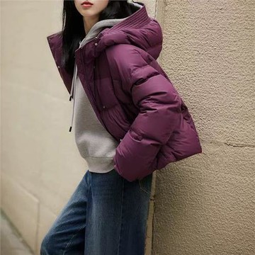醬紫95白鵝絨羽絨服女短款蓬松高暖泡芙面包服連帽加厚寬松外套