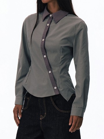 微皺肌理 / 不規則拼接扭轉襯衫