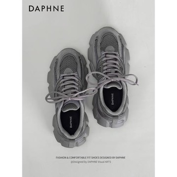 (免運)達芙妮灰色老爹鞋女2026春季新款保暖加絨鞋子百搭厚底休閑運動鞋