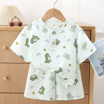 【店鋪熱銷】兒童睡衣夏季薄款寶寶圓領短袖短褲家居服男女童云朵棉空調服套裝 男童居家服 男童睡衣