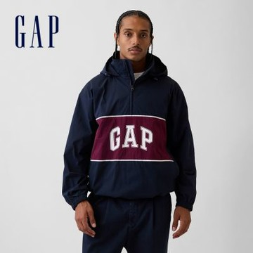 【GAP】寬鬆Gap Logo連帽套頭外套-海軍藍(906991)