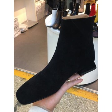 韓國東大門女靴23秋冬新款韓版時尚方頭絨面后拉鏈通勤短靴子女