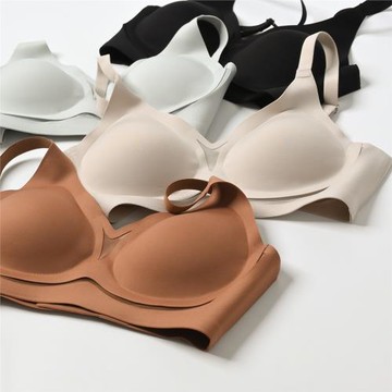 女士無痕果凍文胸 薄款舒適聚攏內衣 無鋼圈網紗鏤空胸罩 四季款