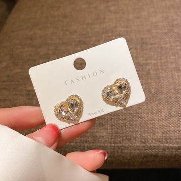 925銀針鋯石桃心耳釘氣質網紅新款耳環小巧簡約個性耳飾