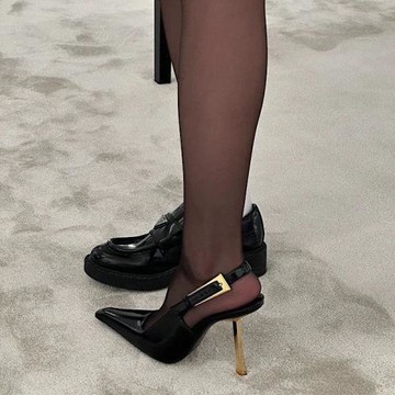 黑色尖頭高跟鞋女細跟2023年新款氣質高級感漆皮性感單鞋法式涼鞋