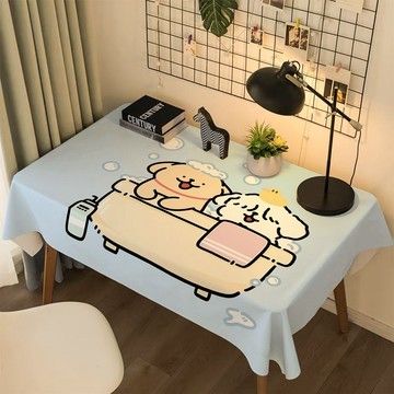 💕桃園出貨💕線條小狗卡通桌布可愛少女心房間宿舍書桌布裝飾蓋布長方形茶幾墊