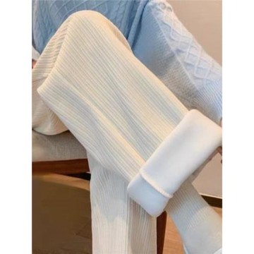 雪尼爾闊腿褲女秋冬新款加絨高腰百搭加厚寬松垂感運動直筒褲子女